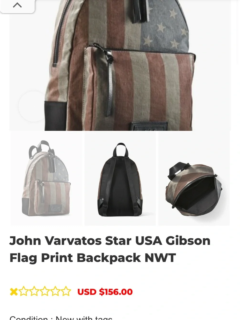John Varvatos Star USA Gibson Flag Print Black Backpack